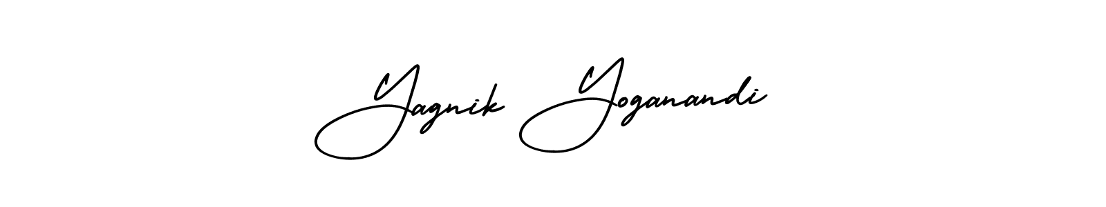 The best way (AmerikaSignatureDemo-Regular) to make a short signature is to pick only two or three words in your name. The name Yagnik Yoganandi include a total of six letters. For converting this name. Yagnik Yoganandi signature style 3 images and pictures png