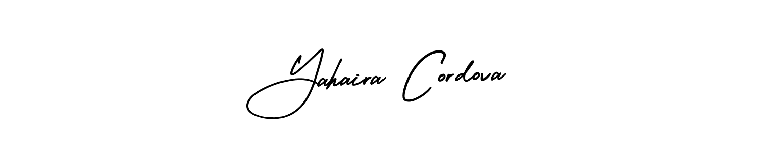 You should practise on your own different ways (AmerikaSignatureDemo-Regular) to write your name (Yahaira Cordova) in signature. don't let someone else do it for you. Yahaira Cordova signature style 3 images and pictures png