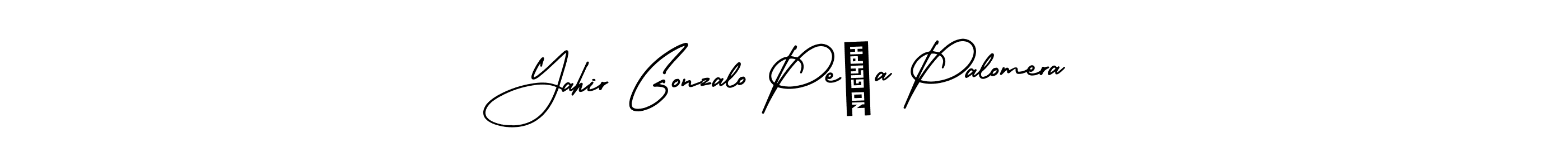 You should practise on your own different ways (AmerikaSignatureDemo-Regular) to write your name (Yahir Gonzalo Peña Palomera) in signature. don't let someone else do it for you. Yahir Gonzalo Peña Palomera signature style 3 images and pictures png