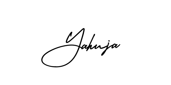 You should practise on your own different ways (AmerikaSignatureDemo-Regular) to write your name (Yahuja) in signature. don't let someone else do it for you. Yahuja signature style 3 images and pictures png