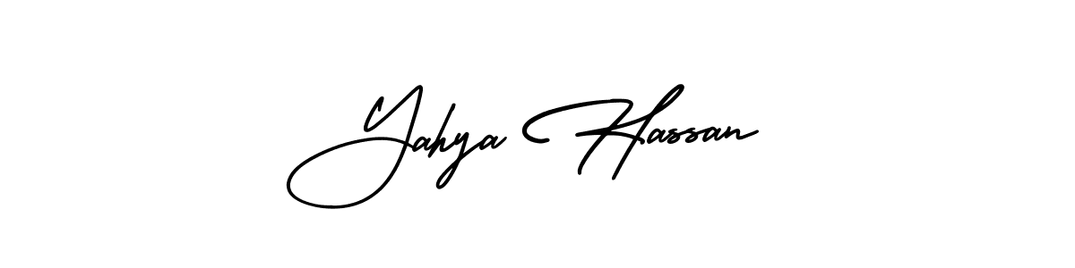 The best way (AmerikaSignatureDemo-Regular) to make a short signature is to pick only two or three words in your name. The name Yahya Hassan include a total of six letters. For converting this name. Yahya Hassan signature style 3 images and pictures png