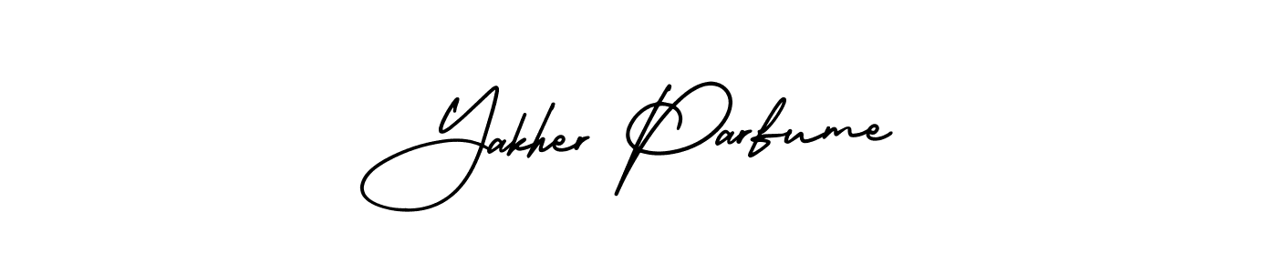 The best way (AmerikaSignatureDemo-Regular) to make a short signature is to pick only two or three words in your name. The name Yakher Parfume include a total of six letters. For converting this name. Yakher Parfume signature style 3 images and pictures png