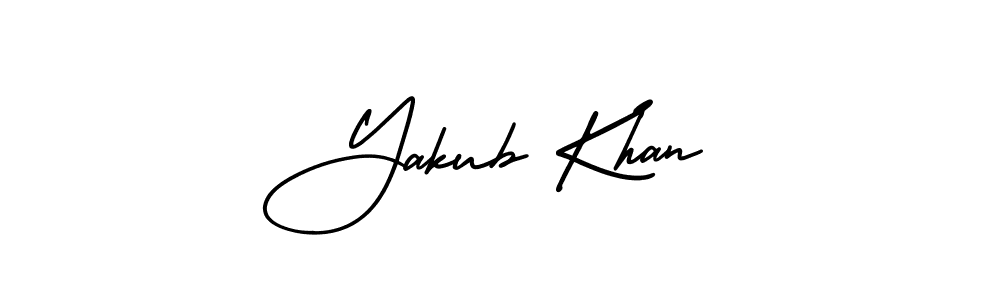 You should practise on your own different ways (AmerikaSignatureDemo-Regular) to write your name (Yakub Khan) in signature. don't let someone else do it for you. Yakub Khan signature style 3 images and pictures png