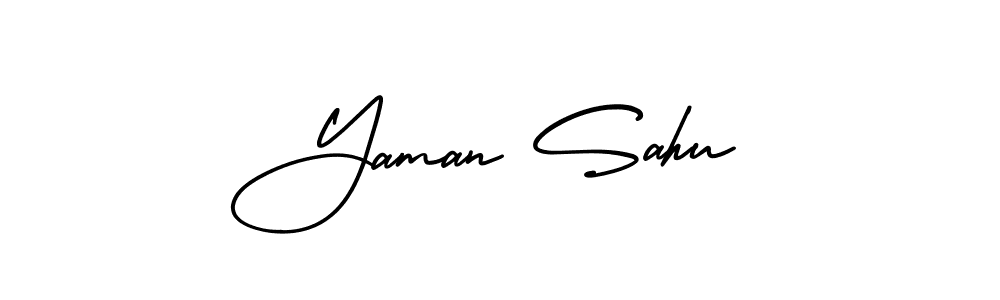 The best way (AmerikaSignatureDemo-Regular) to make a short signature is to pick only two or three words in your name. The name Yaman Sahu include a total of six letters. For converting this name. Yaman Sahu signature style 3 images and pictures png