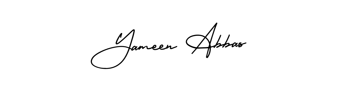 You should practise on your own different ways (AmerikaSignatureDemo-Regular) to write your name (Yameen Abbas) in signature. don't let someone else do it for you. Yameen Abbas signature style 3 images and pictures png