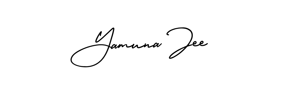 You should practise on your own different ways (AmerikaSignatureDemo-Regular) to write your name (Yamuna Jee) in signature. don't let someone else do it for you. Yamuna Jee signature style 3 images and pictures png