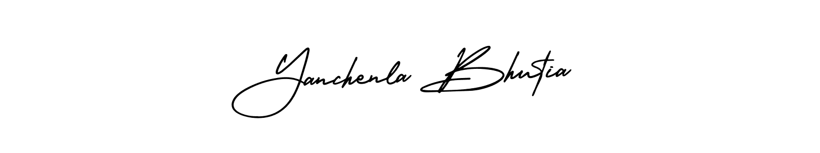 AmerikaSignatureDemo-Regular is a professional signature style that is perfect for those who want to add a touch of class to their signature. It is also a great choice for those who want to make their signature more unique. Get Yanchenla Bhutia name to fancy signature for free. Yanchenla Bhutia signature style 3 images and pictures png