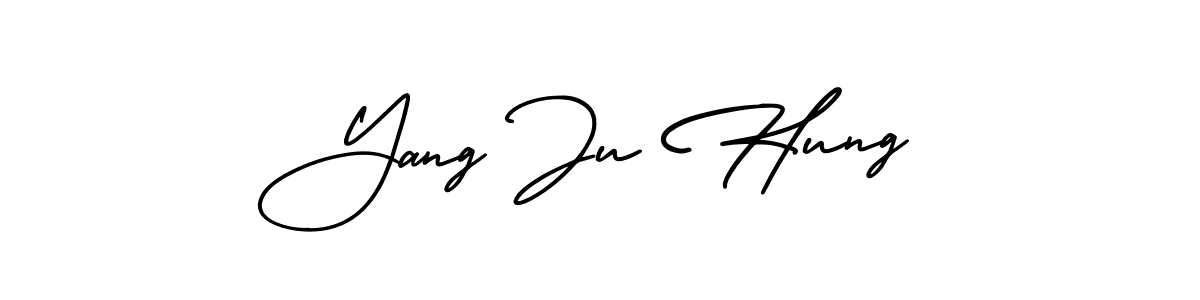 You should practise on your own different ways (AmerikaSignatureDemo-Regular) to write your name (Yang Ju Hung) in signature. don't let someone else do it for you. Yang Ju Hung signature style 3 images and pictures png