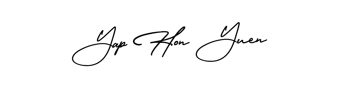 You should practise on your own different ways (AmerikaSignatureDemo-Regular) to write your name (Yap Hon Yuen) in signature. don't let someone else do it for you. Yap Hon Yuen signature style 3 images and pictures png