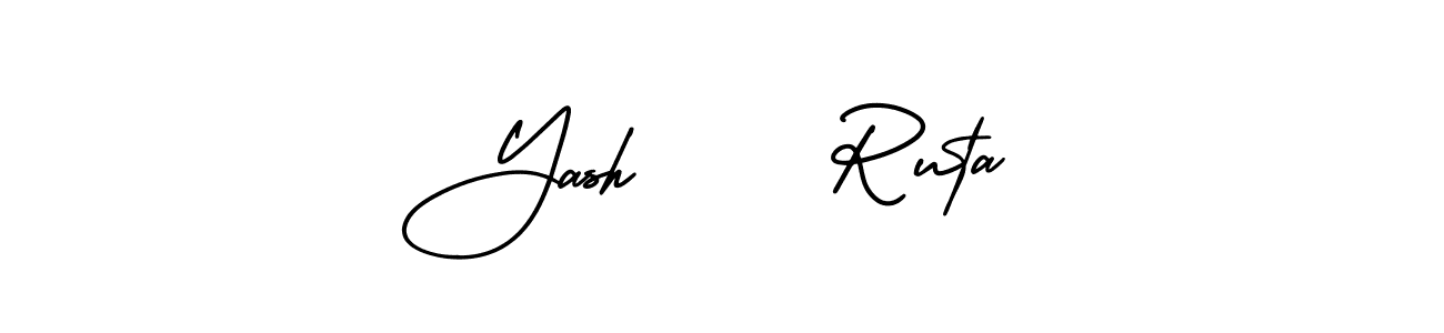 How to make Yash     Ruta name signature. Use AmerikaSignatureDemo-Regular style for creating short signs online. This is the latest handwritten sign. Yash     Ruta signature style 3 images and pictures png