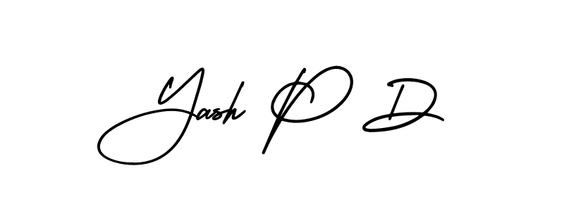 You should practise on your own different ways (AmerikaSignatureDemo-Regular) to write your name (Yash P D) in signature. don't let someone else do it for you. Yash P D signature style 3 images and pictures png