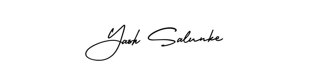 The best way (AmerikaSignatureDemo-Regular) to make a short signature is to pick only two or three words in your name. The name Yash Salunke include a total of six letters. For converting this name. Yash Salunke signature style 3 images and pictures png