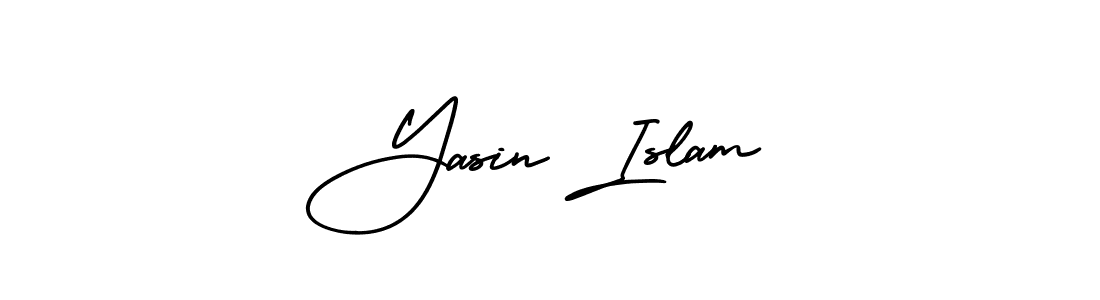 The best way (AmerikaSignatureDemo-Regular) to make a short signature is to pick only two or three words in your name. The name Yasin Islam include a total of six letters. For converting this name. Yasin Islam signature style 3 images and pictures png