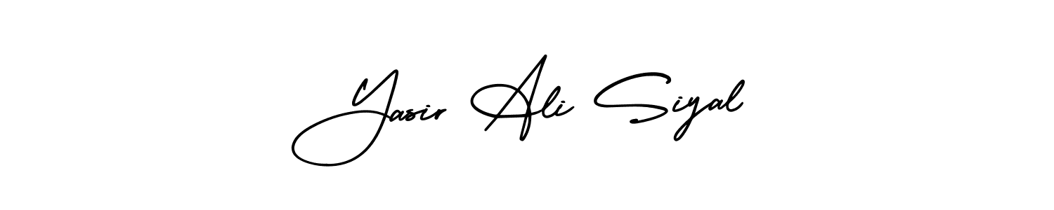 You should practise on your own different ways (AmerikaSignatureDemo-Regular) to write your name (Yasir Ali Siyal) in signature. don't let someone else do it for you. Yasir Ali Siyal signature style 3 images and pictures png