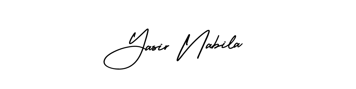 You should practise on your own different ways (AmerikaSignatureDemo-Regular) to write your name (Yasir Nabila) in signature. don't let someone else do it for you. Yasir Nabila signature style 3 images and pictures png