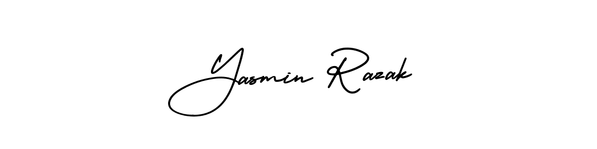 The best way (AmerikaSignatureDemo-Regular) to make a short signature is to pick only two or three words in your name. The name Yasmin Razak include a total of six letters. For converting this name. Yasmin Razak signature style 3 images and pictures png