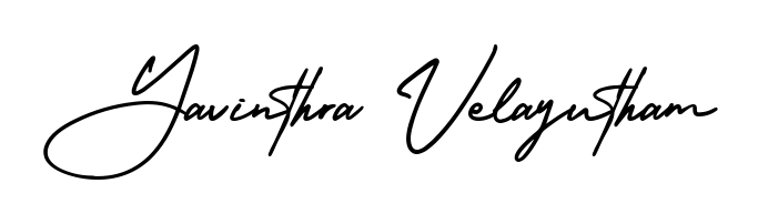 Explore multiple handwriting variations for Yavinthra Velayutham including this stunning AmerikaSignatureDemo-Regular design. Free to use across all platforms. Yavinthra Velayutham signature style 3 images and pictures png