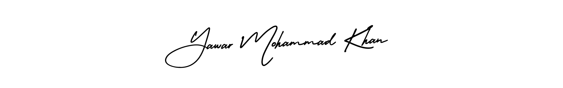 The best way (AmerikaSignatureDemo-Regular) to make a short signature is to pick only two or three words in your name. The name Yawar Mohammad Khan include a total of six letters. For converting this name. Yawar Mohammad Khan signature style 3 images and pictures png