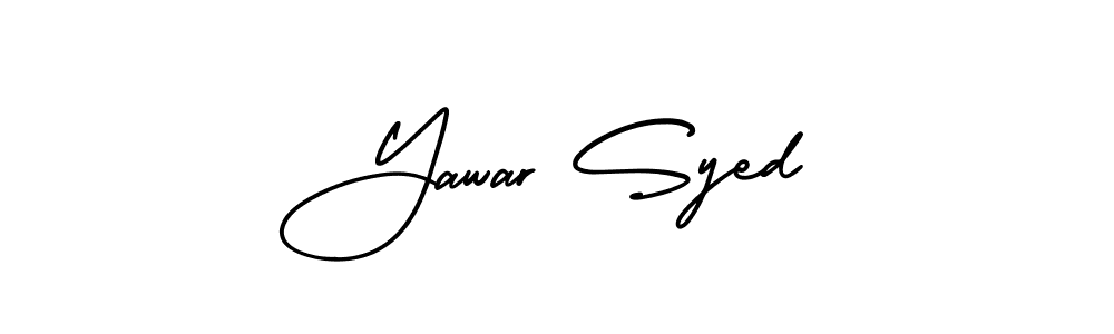 You should practise on your own different ways (AmerikaSignatureDemo-Regular) to write your name (Yawar Syed) in signature. don't let someone else do it for you. Yawar Syed signature style 3 images and pictures png