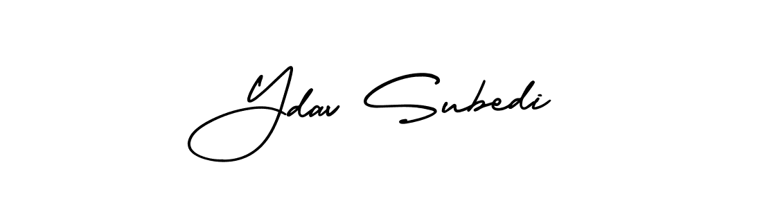 The best way (AmerikaSignatureDemo-Regular) to make a short signature is to pick only two or three words in your name. The name Ydav Subedi include a total of six letters. For converting this name. Ydav Subedi signature style 3 images and pictures png