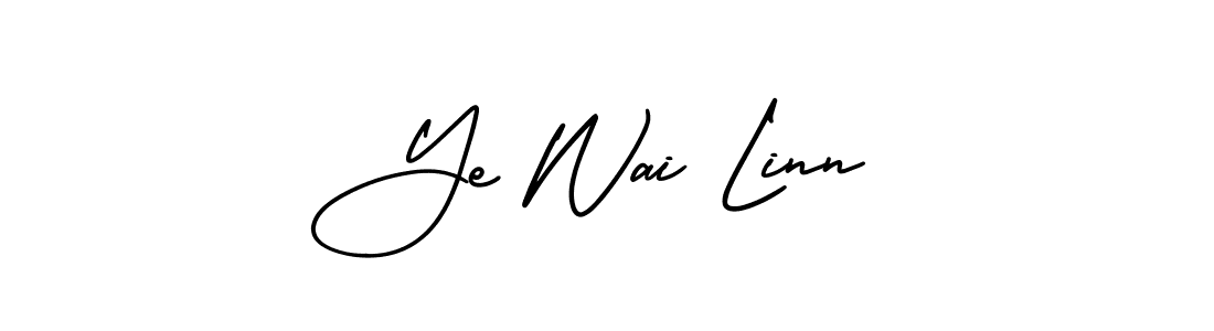 The best way (AmerikaSignatureDemo-Regular) to make a short signature is to pick only two or three words in your name. The name Ye Wai Linn include a total of six letters. For converting this name. Ye Wai Linn signature style 3 images and pictures png