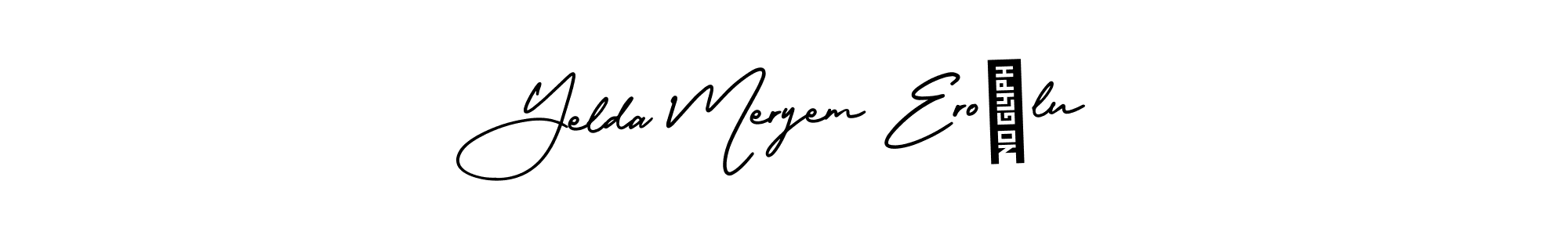 You should practise on your own different ways (AmerikaSignatureDemo-Regular) to write your name (Yelda Meryem Eroğlu) in signature. don't let someone else do it for you. Yelda Meryem Eroğlu signature style 3 images and pictures png