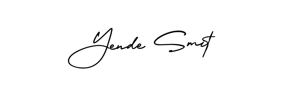 You should practise on your own different ways (AmerikaSignatureDemo-Regular) to write your name (Yende Smit) in signature. don't let someone else do it for you. Yende Smit signature style 3 images and pictures png