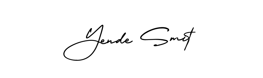 You should practise on your own different ways (AmerikaSignatureDemo-Regular) to write your name (Yende Smit) in signature. don't let someone else do it for you. Yende Smit signature style 3 images and pictures png