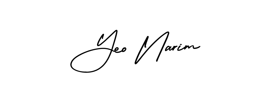 You should practise on your own different ways (AmerikaSignatureDemo-Regular) to write your name (Yeo Narim) in signature. don't let someone else do it for you. Yeo Narim signature style 3 images and pictures png