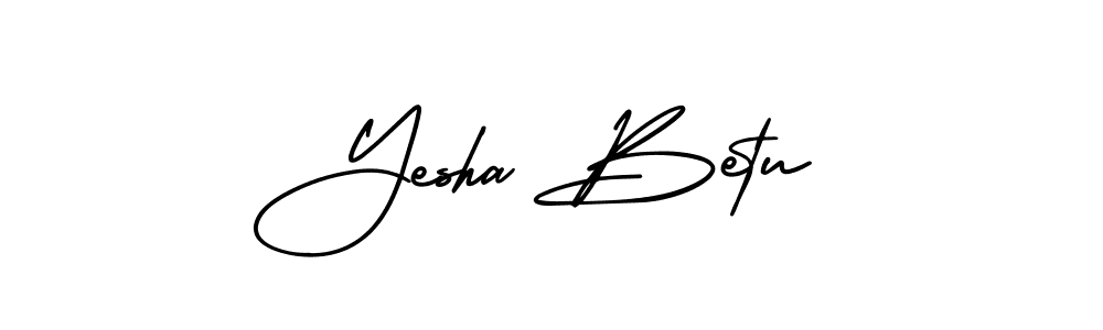 You should practise on your own different ways (AmerikaSignatureDemo-Regular) to write your name (Yesha Betu) in signature. don't let someone else do it for you. Yesha Betu signature style 3 images and pictures png