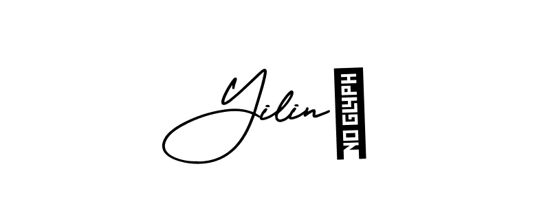 You should practise on your own different ways (AmerikaSignatureDemo-Regular) to write your name (Yilin♫) in signature. don't let someone else do it for you. Yilin♫ signature style 3 images and pictures png