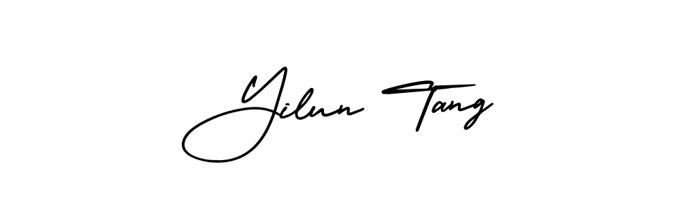 You should practise on your own different ways (AmerikaSignatureDemo-Regular) to write your name (Yilun Tang) in signature. don't let someone else do it for you. Yilun Tang signature style 3 images and pictures png