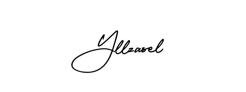 The best way (AmerikaSignatureDemo-Regular) to make a short signature is to pick only two or three words in your name. The name Yllzasel include a total of six letters. For converting this name. Yllzasel signature style 3 images and pictures png