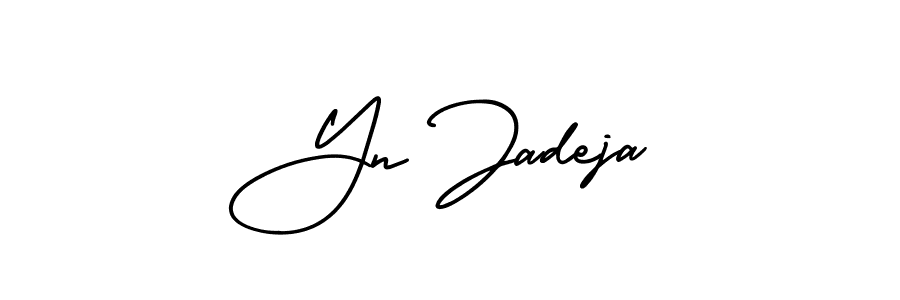 You should practise on your own different ways (AmerikaSignatureDemo-Regular) to write your name (Yn Jadeja) in signature. don't let someone else do it for you. Yn Jadeja signature style 3 images and pictures png