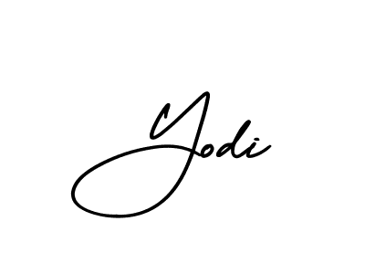 The best way (AmerikaSignatureDemo-Regular) to make a short signature is to pick only two or three words in your name. The name Yodi include a total of six letters. For converting this name. Yodi signature style 3 images and pictures png