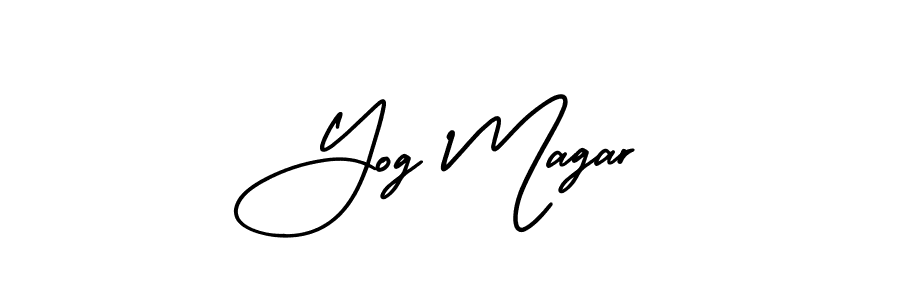 The best way (AmerikaSignatureDemo-Regular) to make a short signature is to pick only two or three words in your name. The name Yog Magar include a total of six letters. For converting this name. Yog Magar signature style 3 images and pictures png