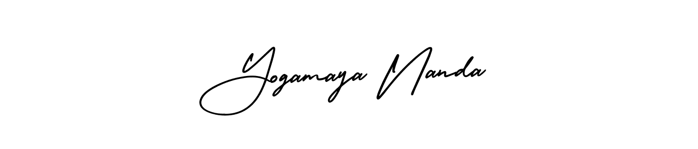You should practise on your own different ways (AmerikaSignatureDemo-Regular) to write your name (Yogamaya Nanda) in signature. don't let someone else do it for you. Yogamaya Nanda signature style 3 images and pictures png