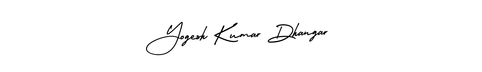 You should practise on your own different ways (AmerikaSignatureDemo-Regular) to write your name (Yogesh Kumar Dhangar) in signature. don't let someone else do it for you. Yogesh Kumar Dhangar signature style 3 images and pictures png