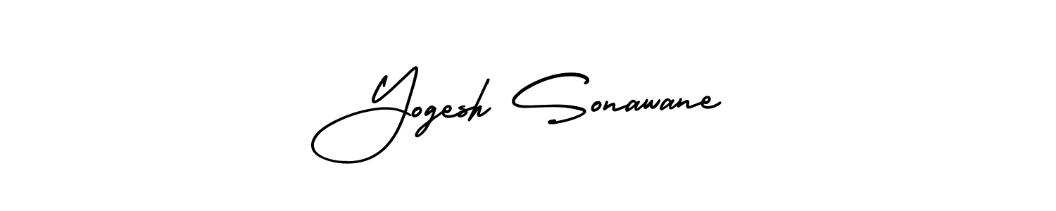You should practise on your own different ways (AmerikaSignatureDemo-Regular) to write your name (Yogesh Sonawane) in signature. don't let someone else do it for you. Yogesh Sonawane signature style 3 images and pictures png
