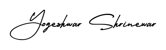 Designed for modern professionals: Yogeshwar Shrinewar name signature crafted with AmerikaSignatureDemo-Regular script. Ready for digital PDF workflows. Yogeshwar Shrinewar signature style 3 images and pictures png