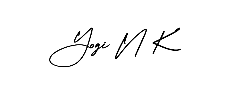 You should practise on your own different ways (AmerikaSignatureDemo-Regular) to write your name (Yogi N K) in signature. don't let someone else do it for you. Yogi N K signature style 3 images and pictures png