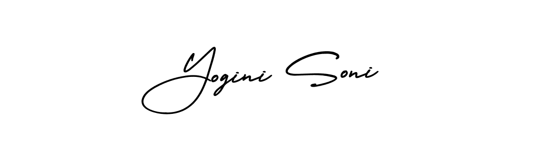 You should practise on your own different ways (AmerikaSignatureDemo-Regular) to write your name (Yogini Soni) in signature. don't let someone else do it for you. Yogini Soni signature style 3 images and pictures png