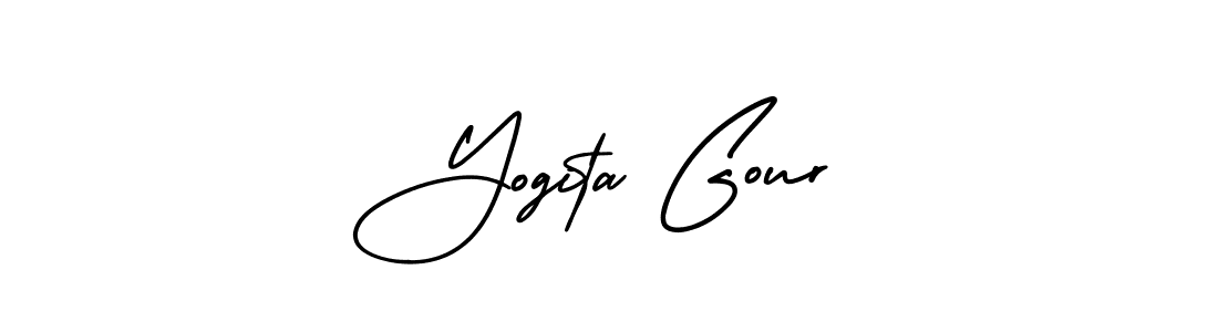 You should practise on your own different ways (AmerikaSignatureDemo-Regular) to write your name (Yogita Gour) in signature. don't let someone else do it for you. Yogita Gour signature style 3 images and pictures png