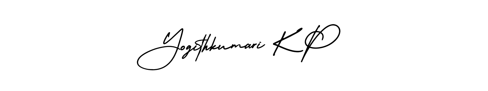 The best way (AmerikaSignatureDemo-Regular) to make a short signature is to pick only two or three words in your name. The name Yogithkumari K P include a total of six letters. For converting this name. Yogithkumari K P signature style 3 images and pictures png