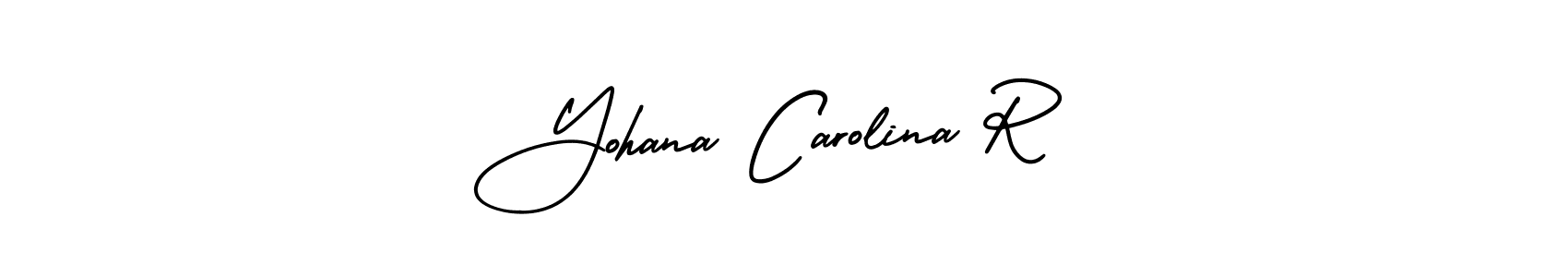 The best way (AmerikaSignatureDemo-Regular) to make a short signature is to pick only two or three words in your name. The name Yohana Carolina R include a total of six letters. For converting this name. Yohana Carolina R signature style 3 images and pictures png