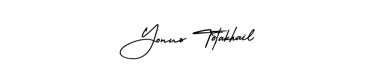 The best way (AmerikaSignatureDemo-Regular) to make a short signature is to pick only two or three words in your name. The name Yonus Totakhail include a total of six letters. For converting this name. Yonus Totakhail signature style 3 images and pictures png