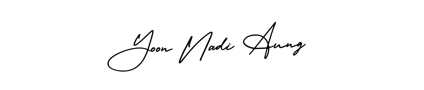 Similarly AmerikaSignatureDemo-Regular is the best handwritten signature design. Signature creator online .You can use it as an online autograph creator for name Yoon Nadi Aung. Yoon Nadi Aung signature style 3 images and pictures png