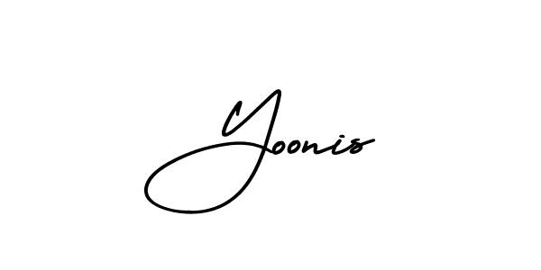 You should practise on your own different ways (AmerikaSignatureDemo-Regular) to write your name (Yoonis) in signature. don't let someone else do it for you. Yoonis signature style 3 images and pictures png