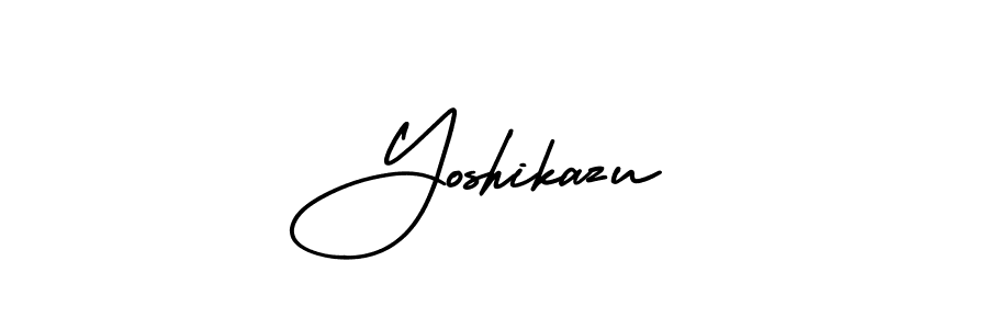 How to make Yoshikazu name signature. Use AmerikaSignatureDemo-Regular style for creating short signs online. This is the latest handwritten sign. Yoshikazu signature style 3 images and pictures png
