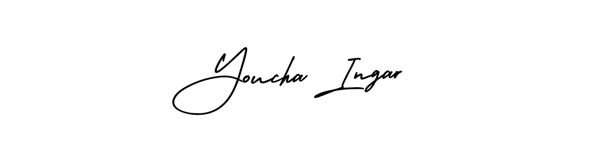 The best way (AmerikaSignatureDemo-Regular) to make a short signature is to pick only two or three words in your name. The name Youcha Ingar include a total of six letters. For converting this name. Youcha Ingar signature style 3 images and pictures png
